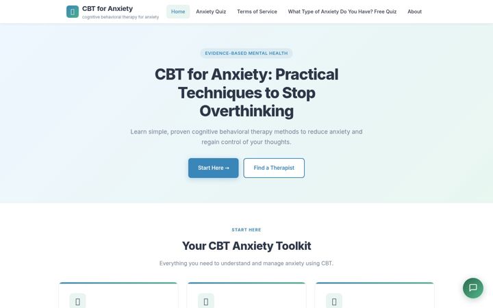Screenshot of cognitivebehavioraltherapyforanxiety.com