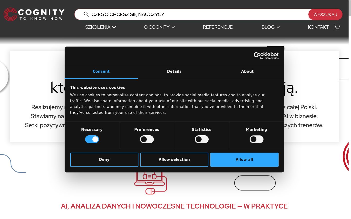 Zrzut ekranu banera zgody wyświetlanego przed jakąkolwiek interakcją