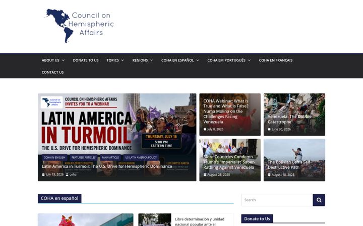 Kuvakaappaus sivustosta coha.org