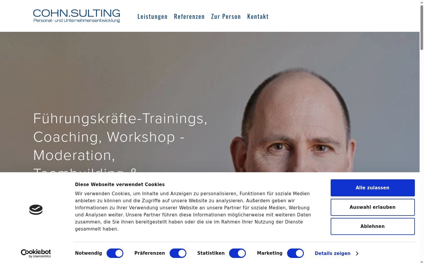 Screenshot des Einwilligungsbanners vor jeglicher Interaktion