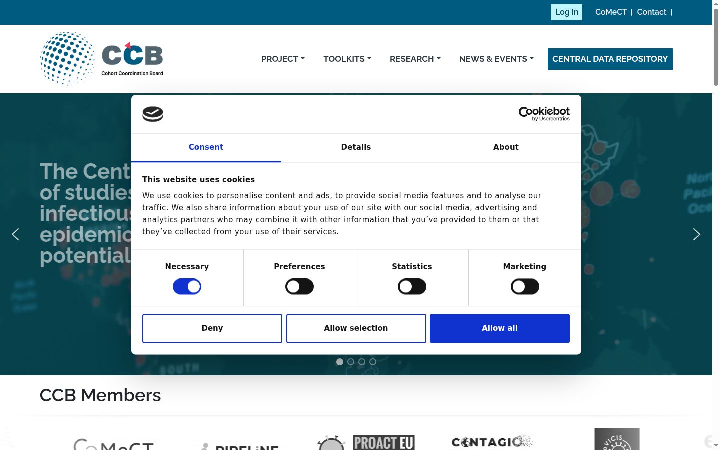 Screenshot del banner di consenso mostrato prima di qualsiasi interazione