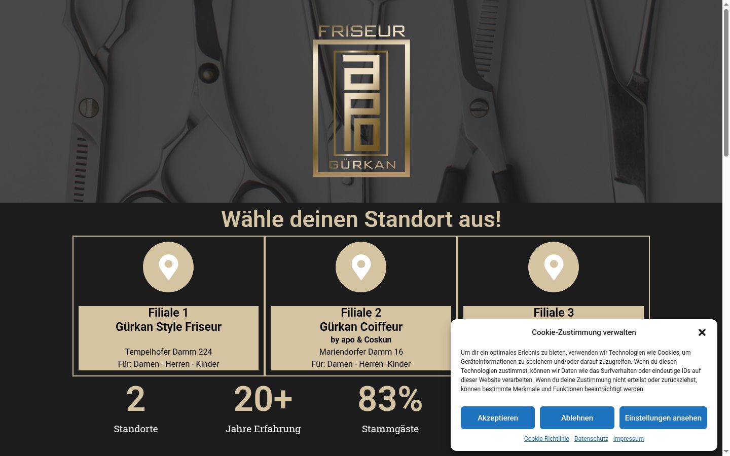 Screenshot del banner di consenso mostrato prima di qualsiasi interazione