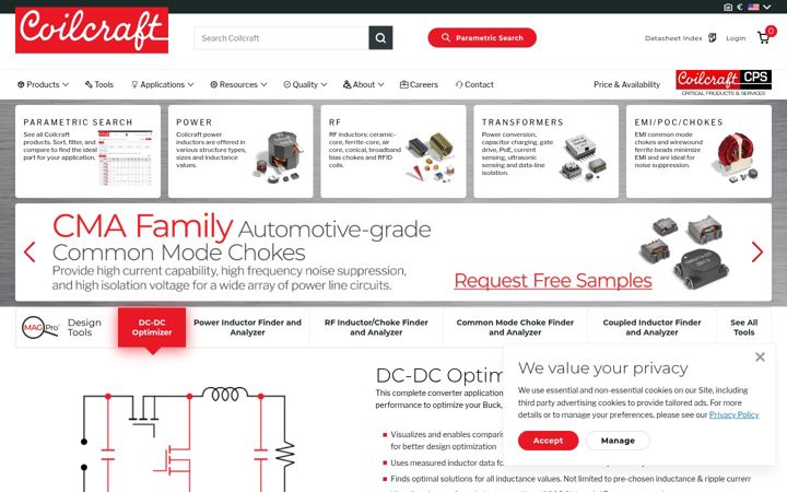 Screenshot of coilcraft.com