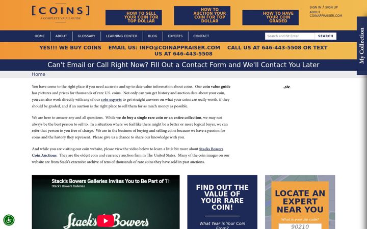 Screenshot of coinappraiser.com