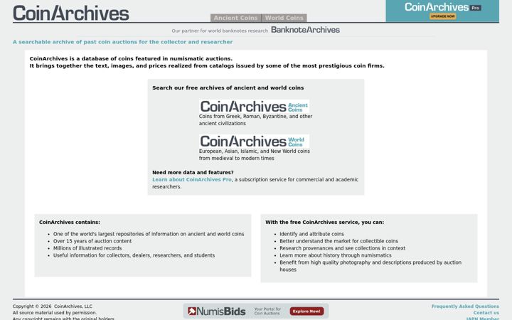 Screenshot of coinarchives.com