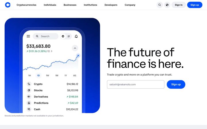 Snímek obrazovky coinbase.com