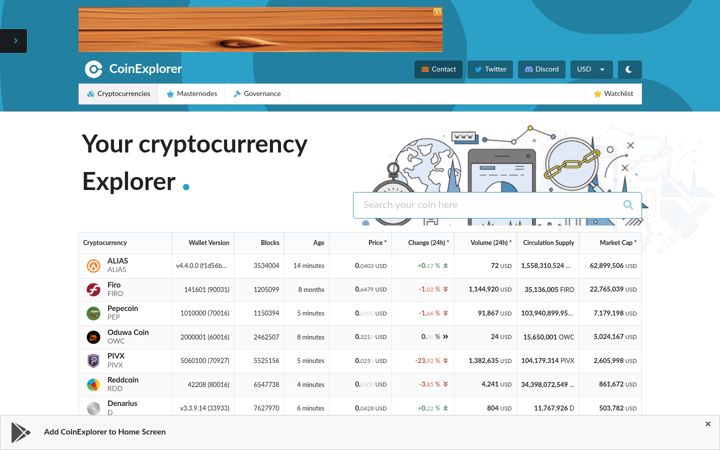 Screenshot of coinexplorer.net