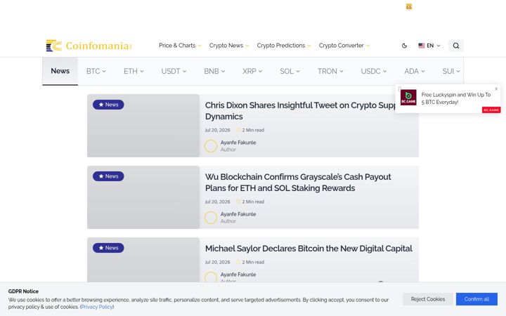 Screenshot of coinfomania.com