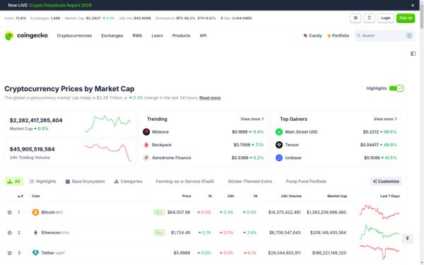 Screenshot of coingecko.com