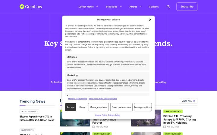 Screenshot of coinlaw.io