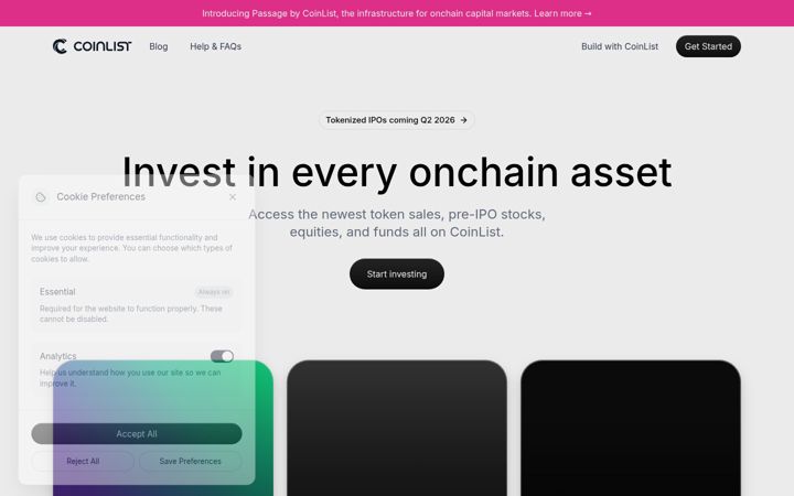 Snímek obrazovky coinlist.co