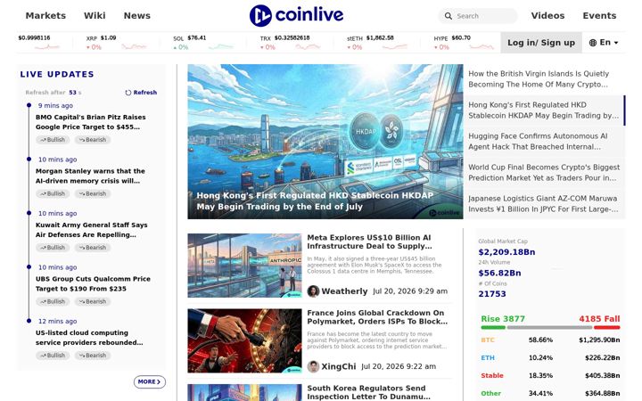 Screenshot of coinlive.com