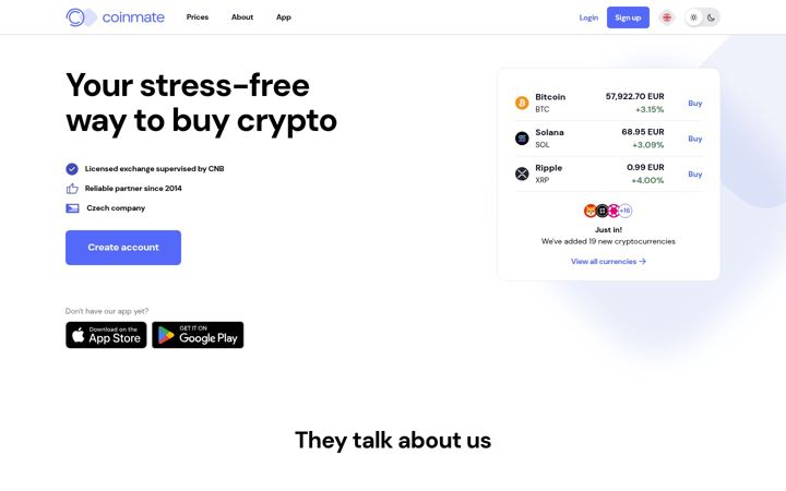 Captura de pantalla de coinmate.io