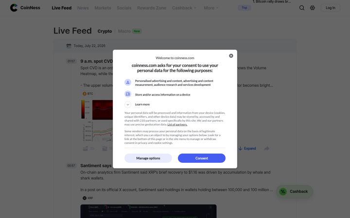 Snímek obrazovky coinness.com