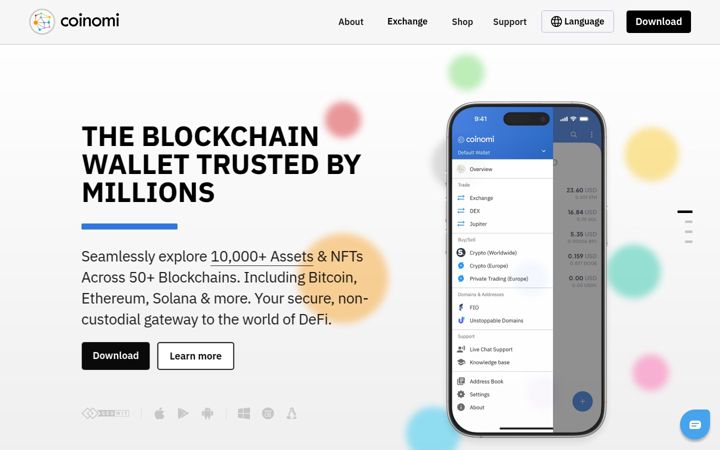 Screenshot of coinomi.com