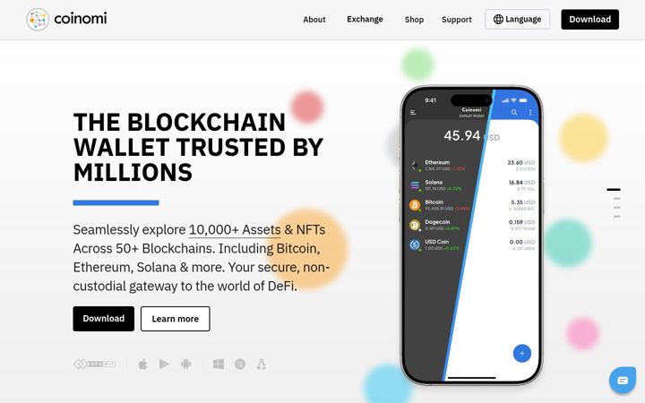 Screenshot stránky coinomi.net
