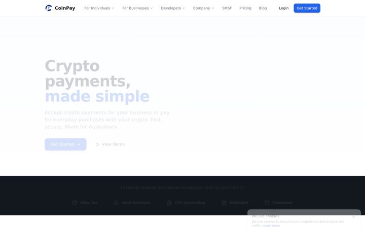 Captura de pantalla de coinpay.com.au