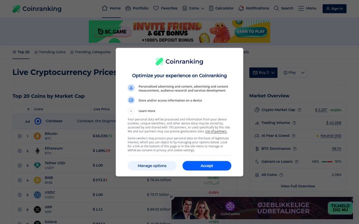 Screenshot of coinranking.com