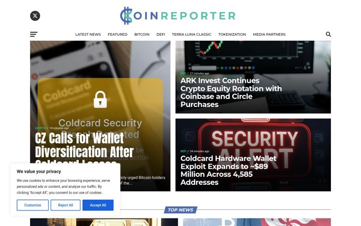 Екранна снимка на coinreporter.io
