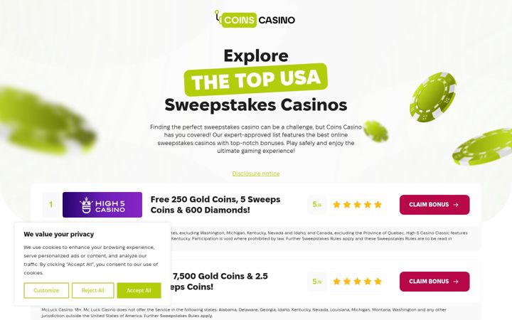 Screenshot of coinscasino.com
