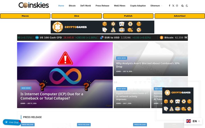 Screenshot of coinskies.com