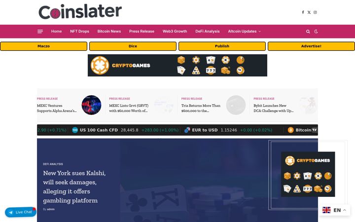 Screenshot of coinslater.com