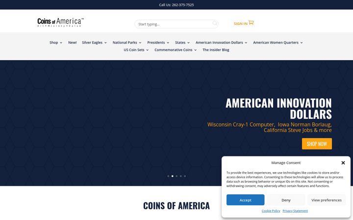 Screenshot of coinsofamerica.com