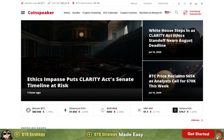 Screenshot stránky coinspeaker.com