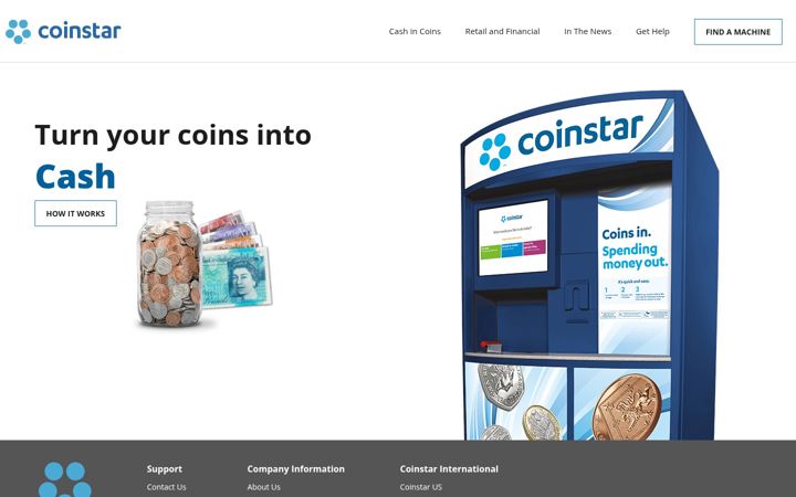 Captură de ecran a coinstar.co.uk