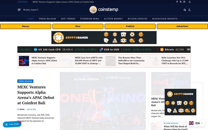 Screenshot of coinstemp.com