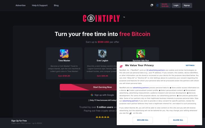 Screenshot von cointiply.com