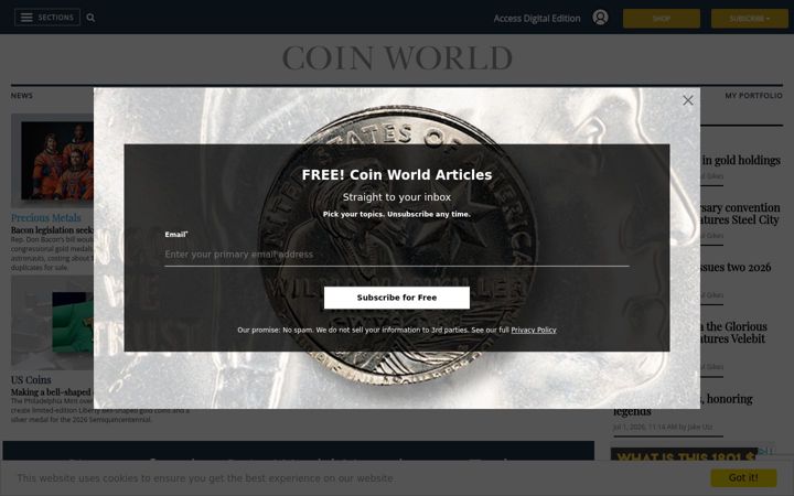 Screenshot of coinworld.com