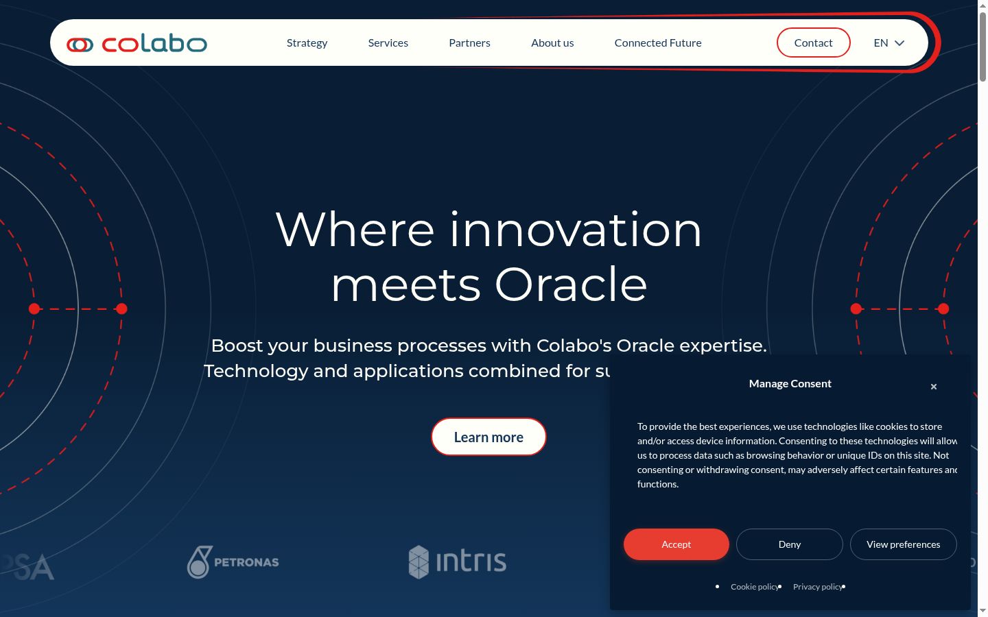 Screenshot del banner di consenso mostrato prima di qualsiasi interazione