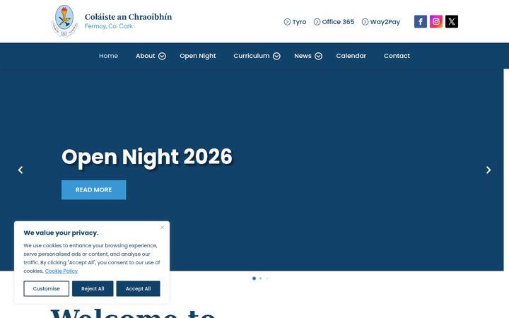 Skjámynd af colaisteanchraoibhin.ie