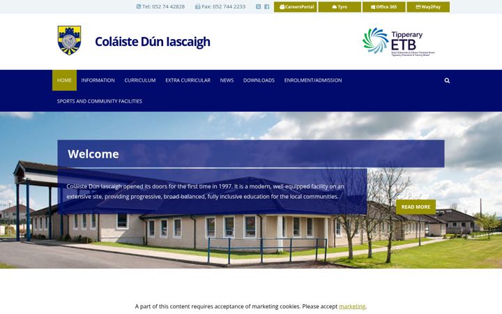 Skjámynd af colaisteduniascaigh.ie