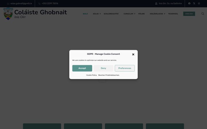 Screenshot of colaisteghobnait.com