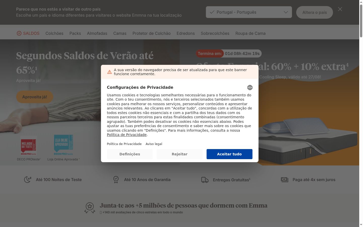 Capture d'écran de la bannière de consentement affichée avant toute interaction
