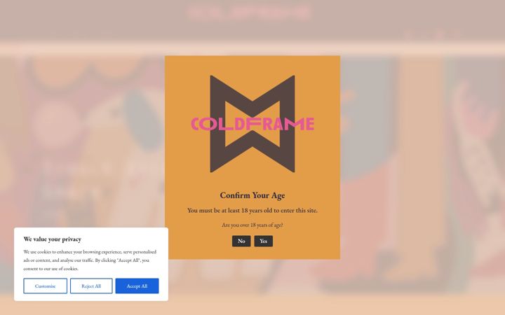 Screenshot of coldframebeer.com