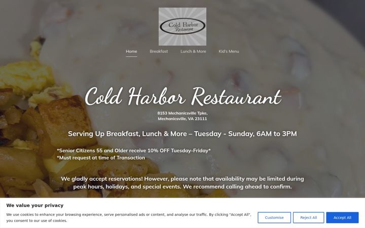 Screenshot of coldharborrestaurant.com