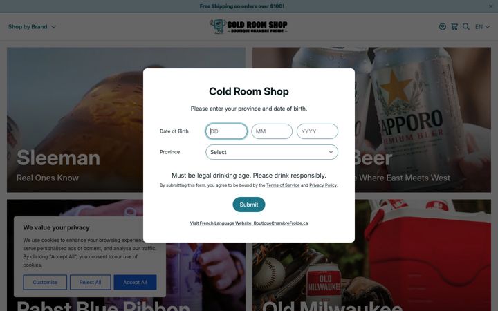 Skärmbild av coldroomshop.ca