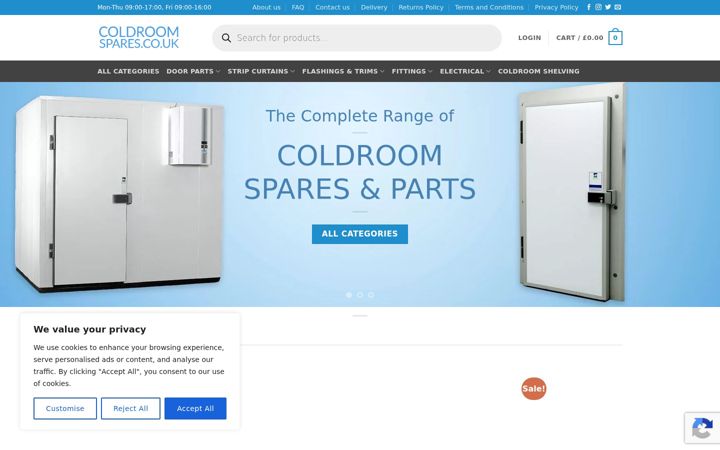Snímek obrazovky coldroomspares.co.uk