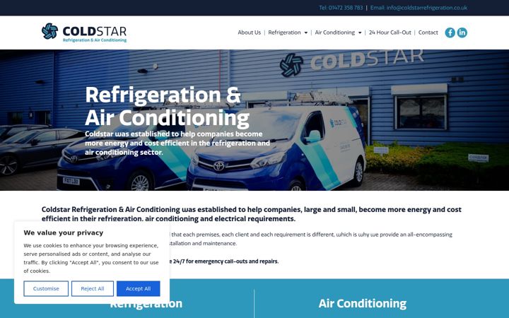 Screenshot of coldstarrefrigeration.co.uk