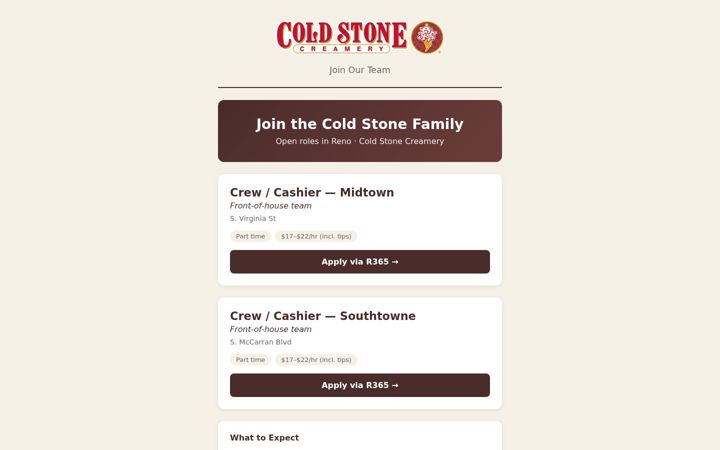 Screenshot of coldstonereno.com