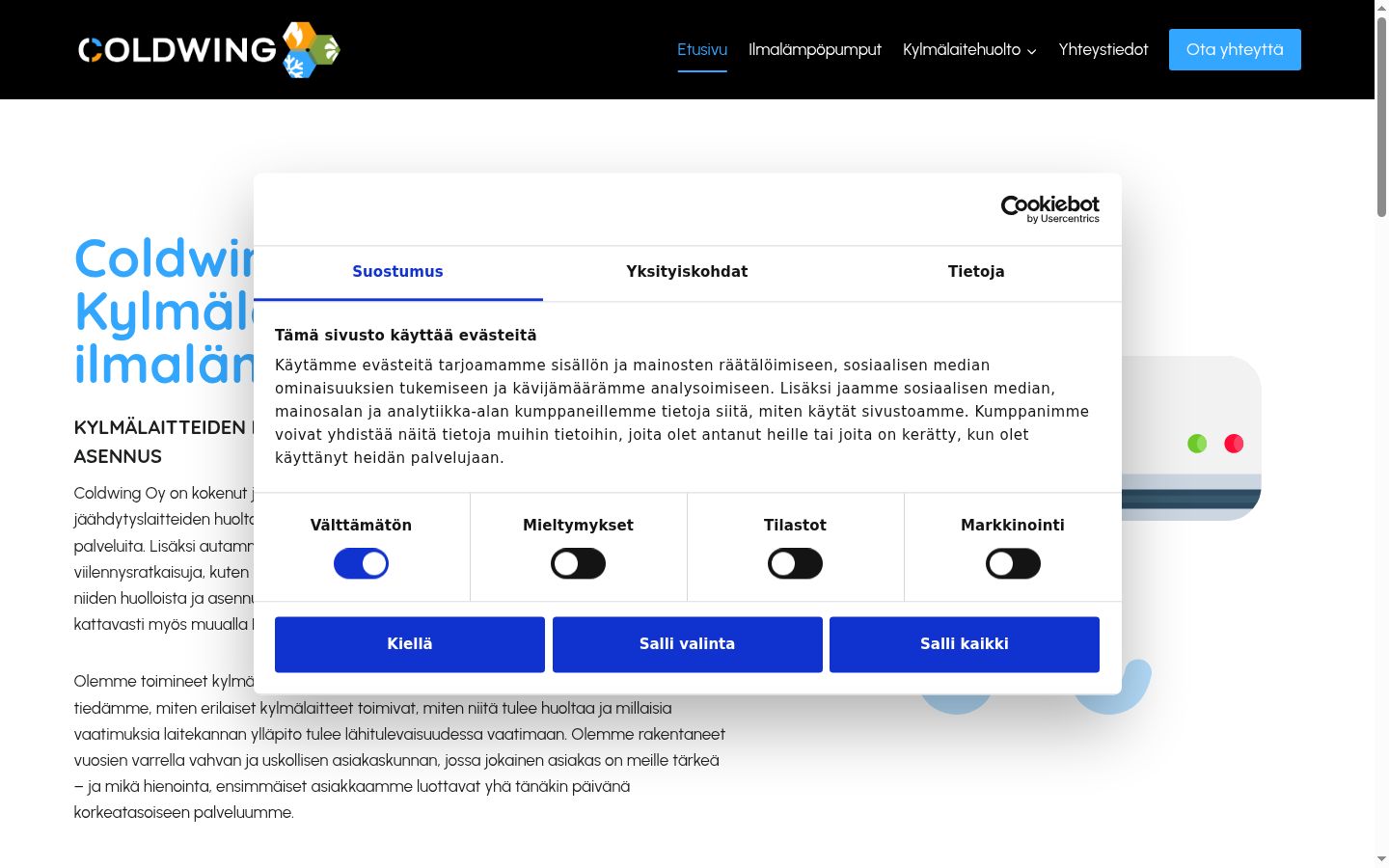 Screenshot del banner di consenso mostrato prima di qualsiasi interazione