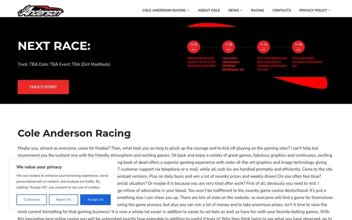 Screenshot of coleandersonracing.com