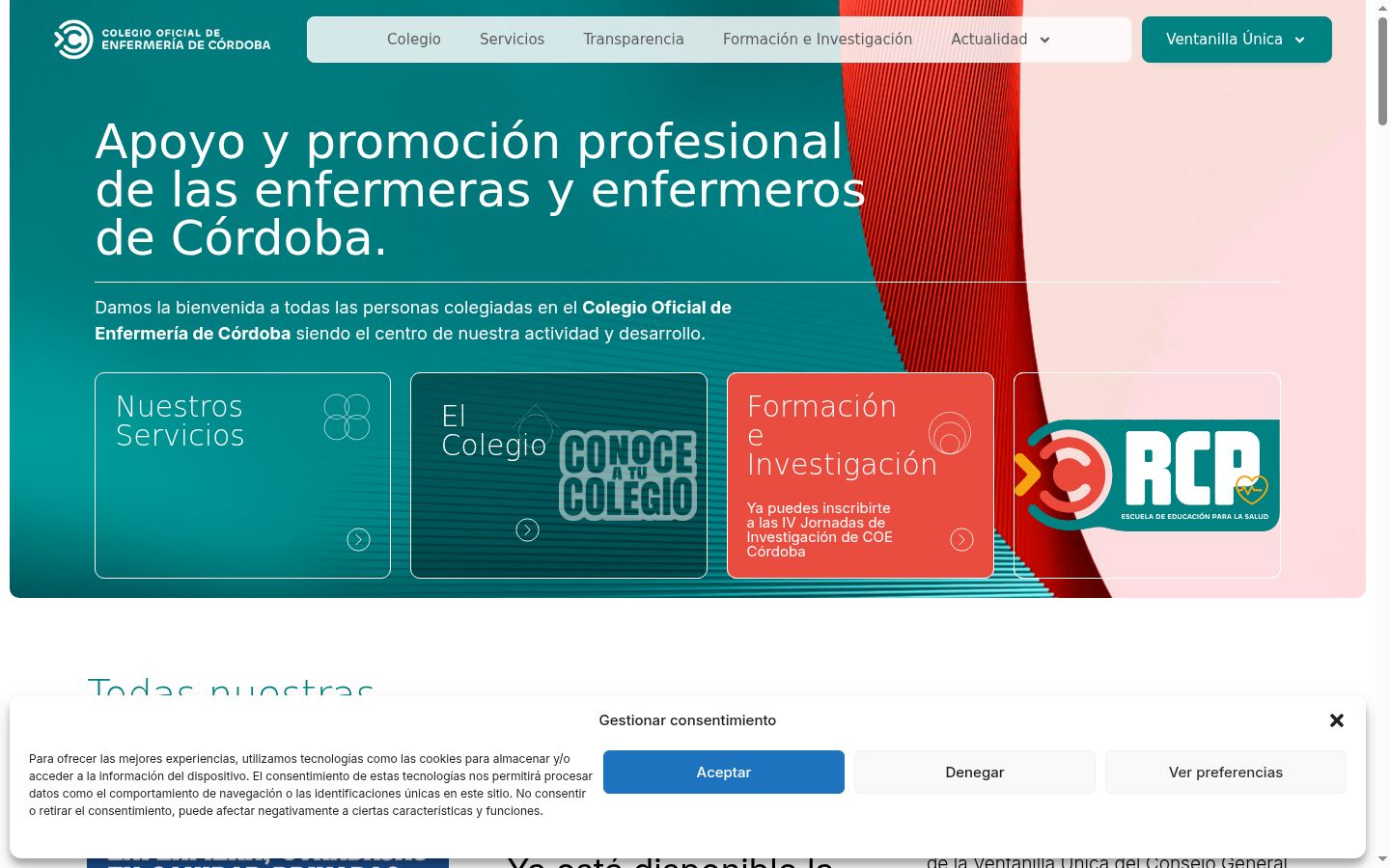 Captura de ecrã do banner de consentimento apresentado antes de qualquer interação
