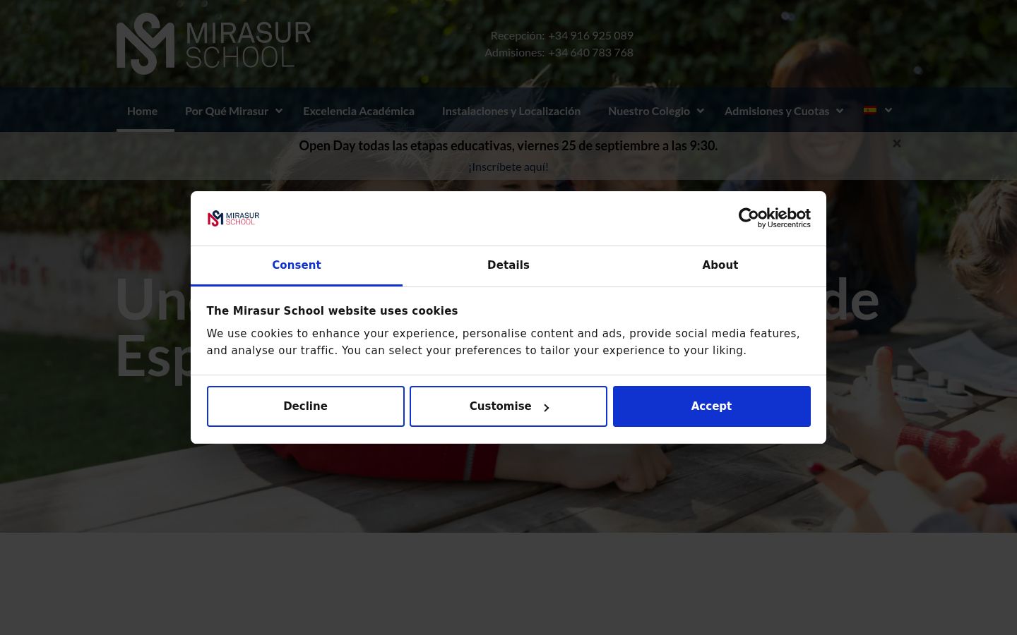 Screenshot del banner di consenso mostrato prima di qualsiasi interazione
