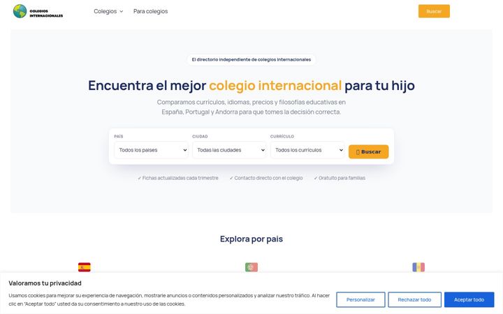 Screenshot of colegiosinternacionales.com