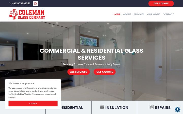 Screenshot of colemanglasstn.com
