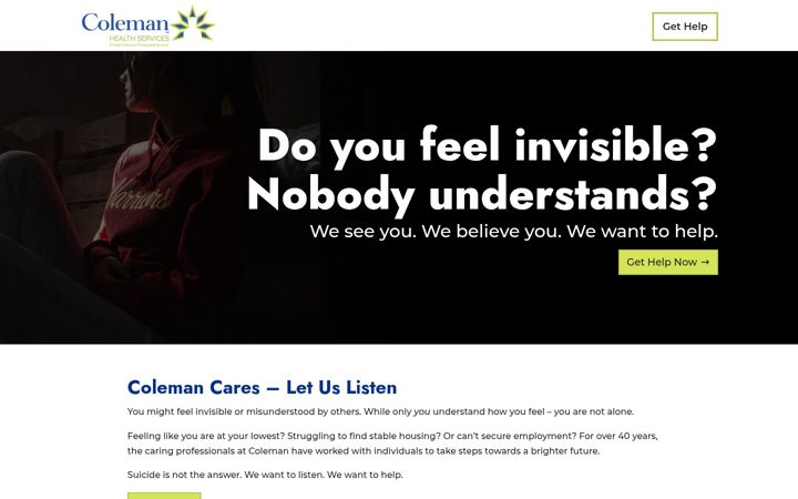 Screenshot of colemanzerosuicide.org